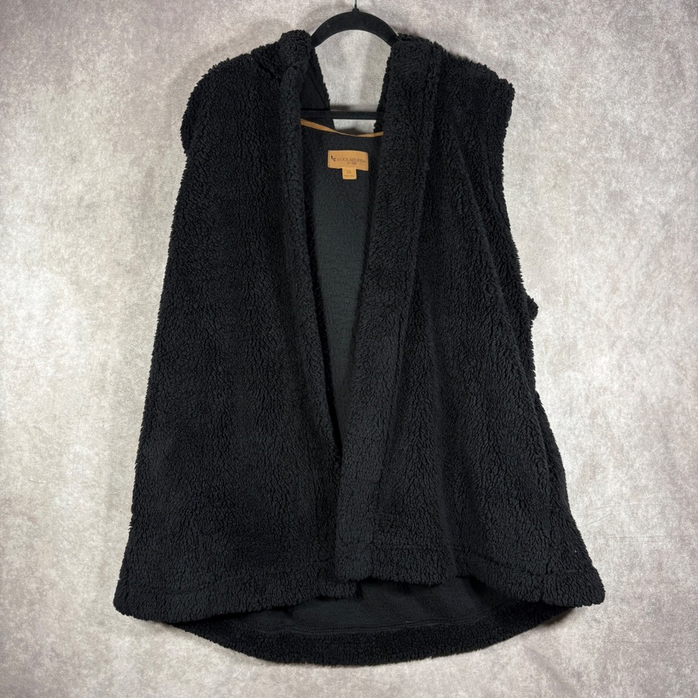 Koolaburra by UGG Vest Womens 2X Black Sherpa Hooded Open Front AB12517 Outdoor